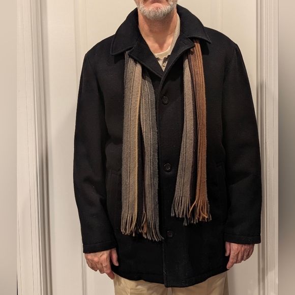 Claiborne Men's 100% WOOL Single-Breasted   Peacoat Overcoat Black Size Large - Picture 1 of 9